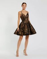 Black and Gold Brocade Sweetheart Fit & Flare Mini Dress