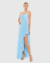 Blue Asymmetrical Hem Chiffon Maxi Dress