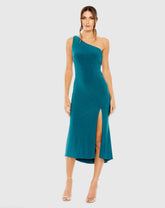 One Shoulder Cowl Back Jersey Midi Dress