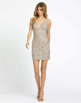 Silver and Gold Sleeveless Sequin V-Neck Mini Dress