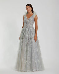 Embellished Feathered Sleeveless A Line Gown