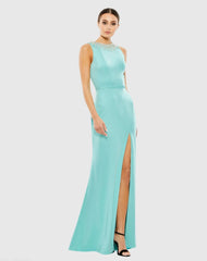 Sleeveless Rhinestone Collar Column Gown