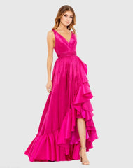 Taffeta High Low Ruffle Gown