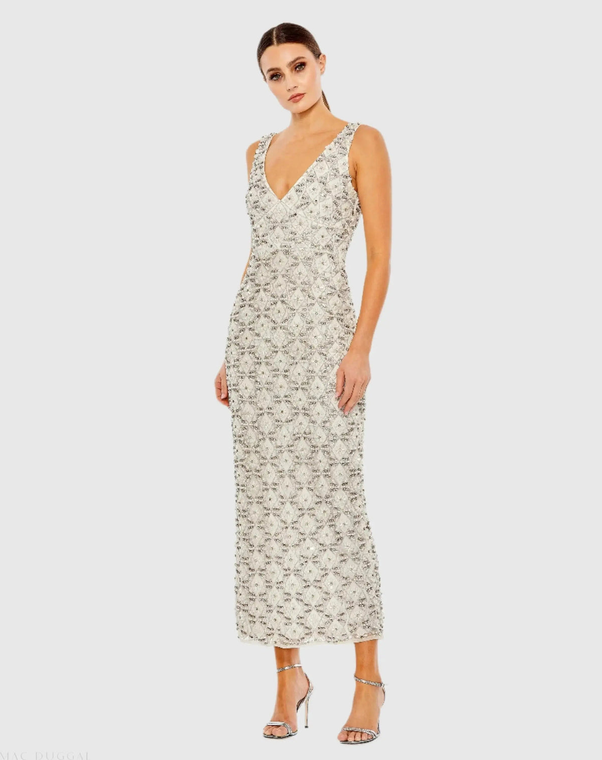 Ivory Fully Beaded Sleeveless Column Dress