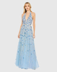 Floral Embellished Halter Strap A Line Gown